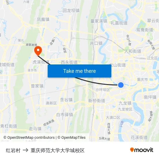 红岩村 to 重庆师范大学大学城校区 map