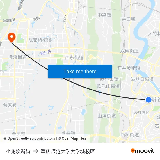 小龙坎新街 to 重庆师范大学大学城校区 map