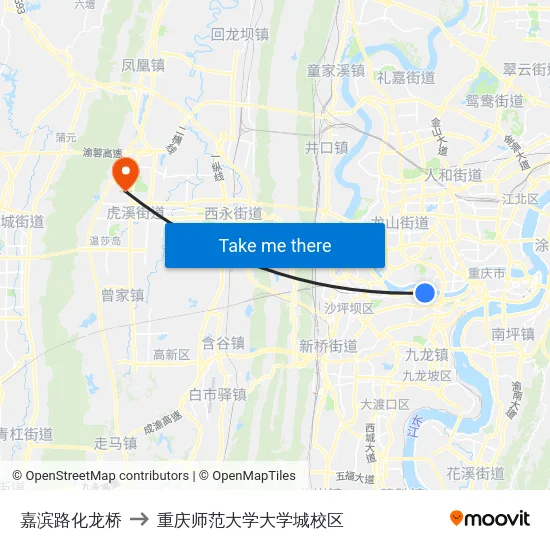 嘉滨路化龙桥 to 重庆师范大学大学城校区 map