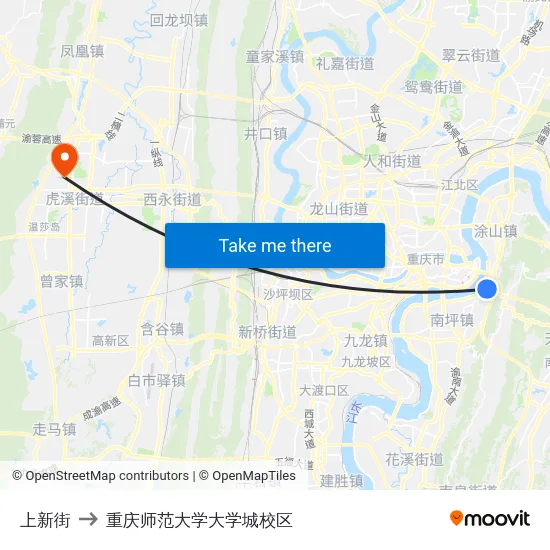 上新街 to 重庆师范大学大学城校区 map