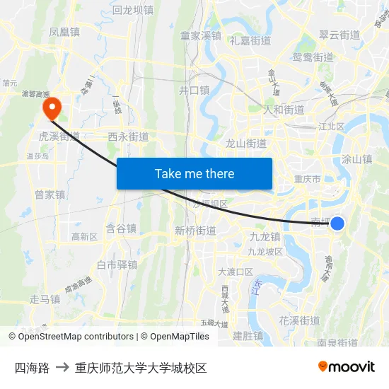 四海路 to 重庆师范大学大学城校区 map