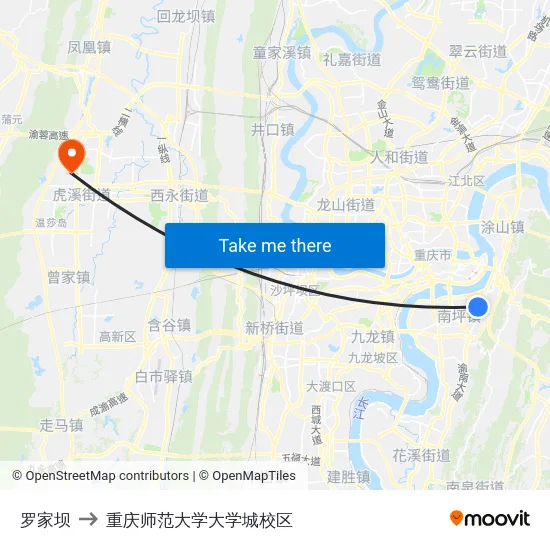 罗家坝 to 重庆师范大学大学城校区 map