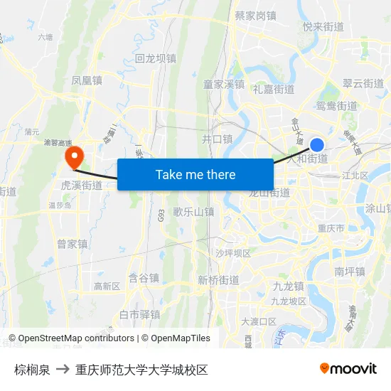 棕榈泉 to 重庆师范大学大学城校区 map