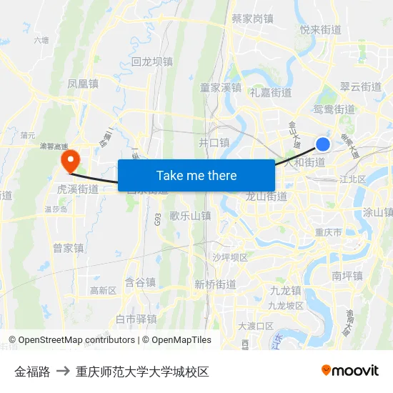 金福路 to 重庆师范大学大学城校区 map