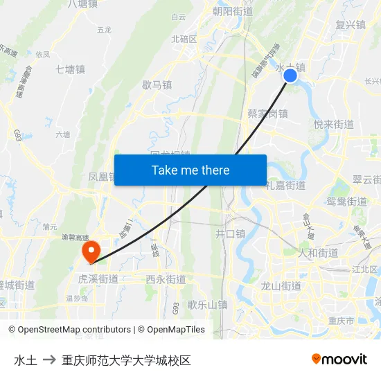 水土 to 重庆师范大学大学城校区 map