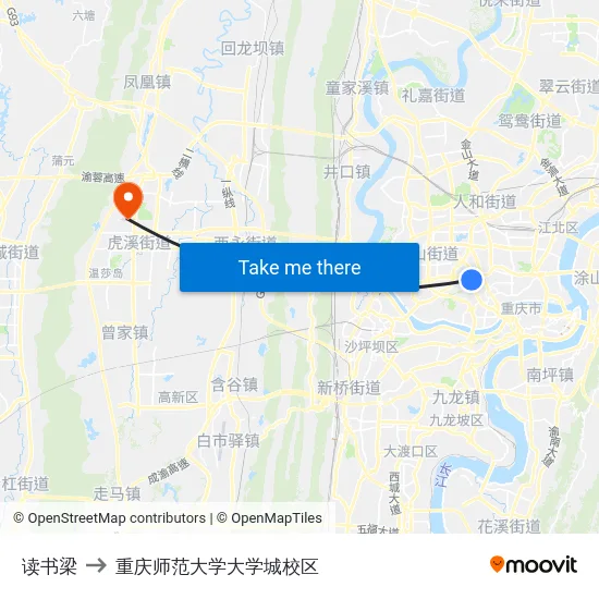 读书梁 to 重庆师范大学大学城校区 map