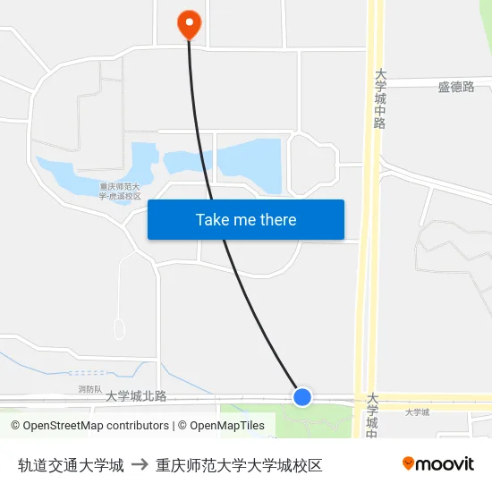 轨道交通大学城 to 重庆师范大学大学城校区 map