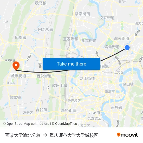 西政大学渝北分校 to 重庆师范大学大学城校区 map