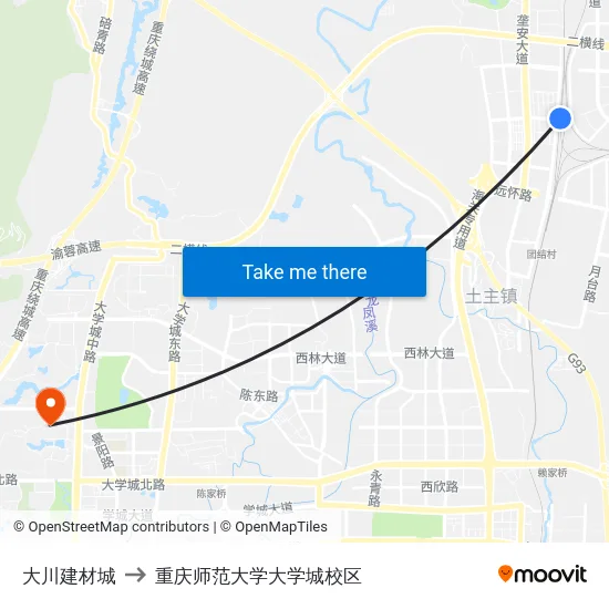 大川建材城 to 重庆师范大学大学城校区 map