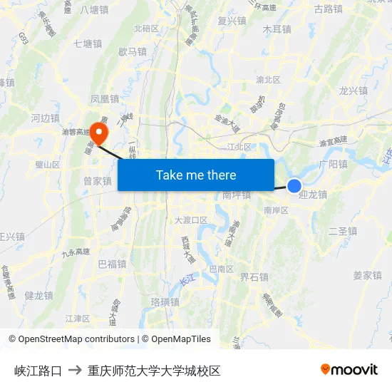 峡江路口 to 重庆师范大学大学城校区 map