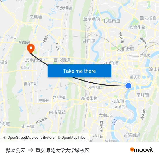 鹅岭公园 to 重庆师范大学大学城校区 map