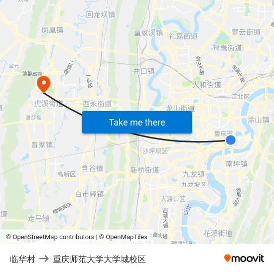 临华村 to 重庆师范大学大学城校区 map