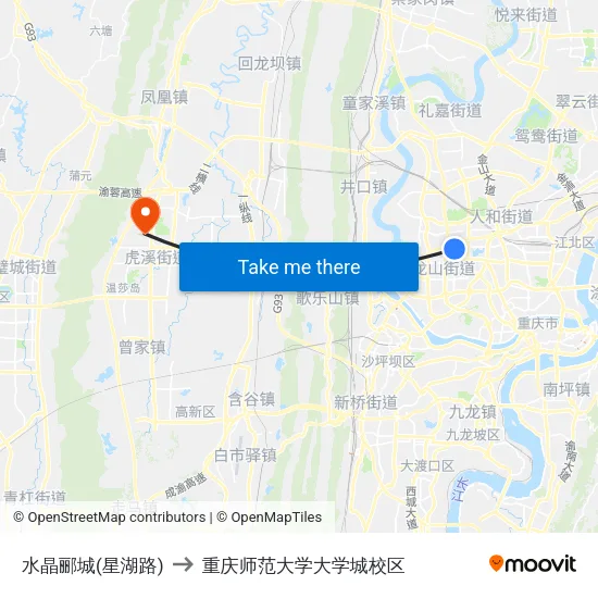 水晶郦城(星湖路) to 重庆师范大学大学城校区 map
