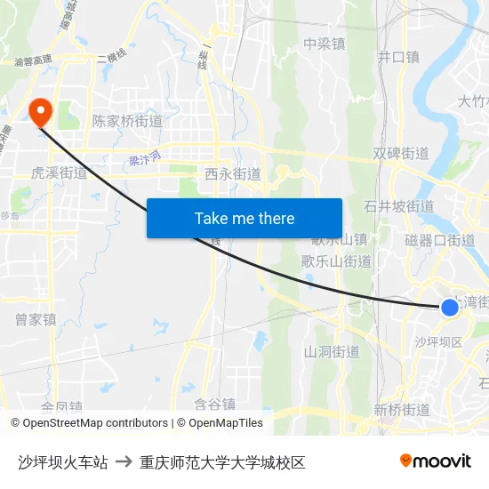 沙坪坝火车站 to 重庆师范大学大学城校区 map