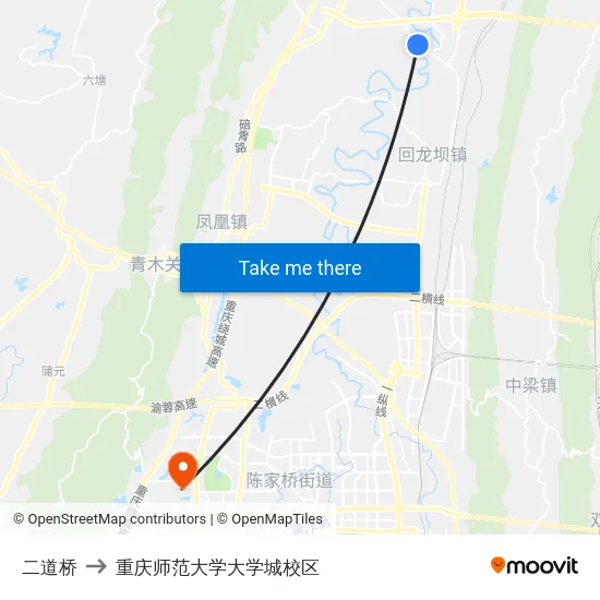 二道桥 to 重庆师范大学大学城校区 map