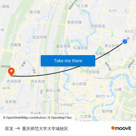 双龙 to 重庆师范大学大学城校区 map