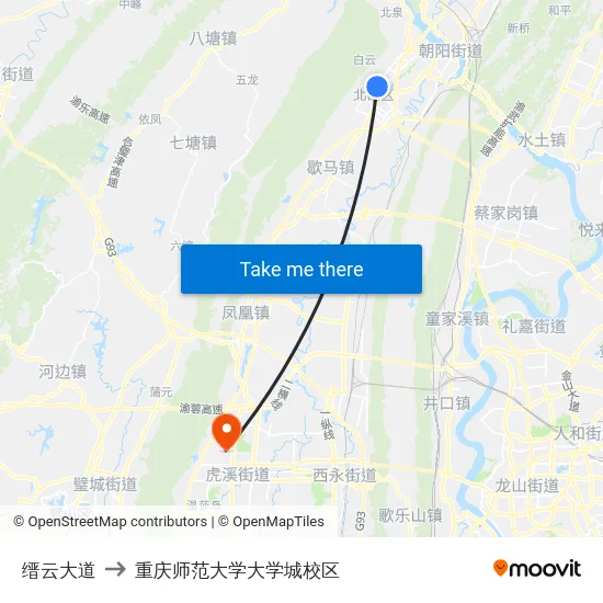缙云大道 to 重庆师范大学大学城校区 map
