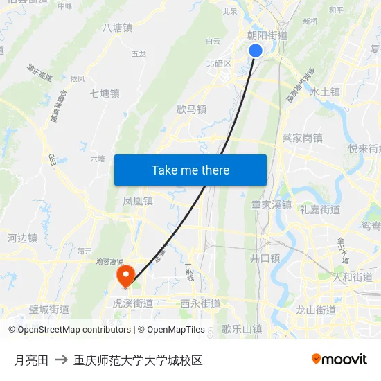 月亮田 to 重庆师范大学大学城校区 map