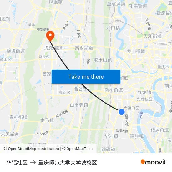华福社区 to 重庆师范大学大学城校区 map