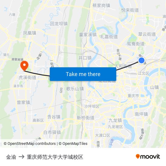 金渝 to 重庆师范大学大学城校区 map