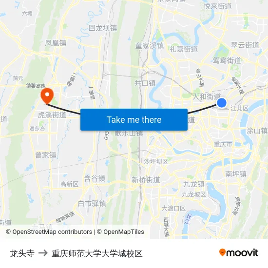 龙头寺 to 重庆师范大学大学城校区 map