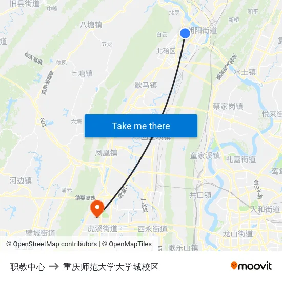 职教中心 to 重庆师范大学大学城校区 map