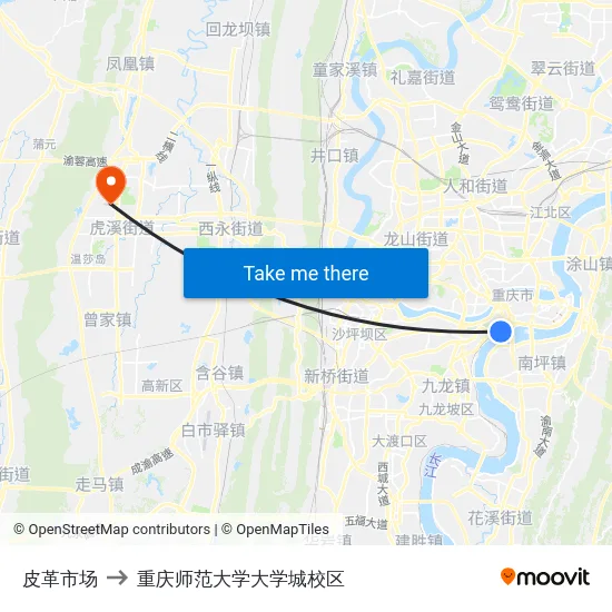 皮革市场 to 重庆师范大学大学城校区 map