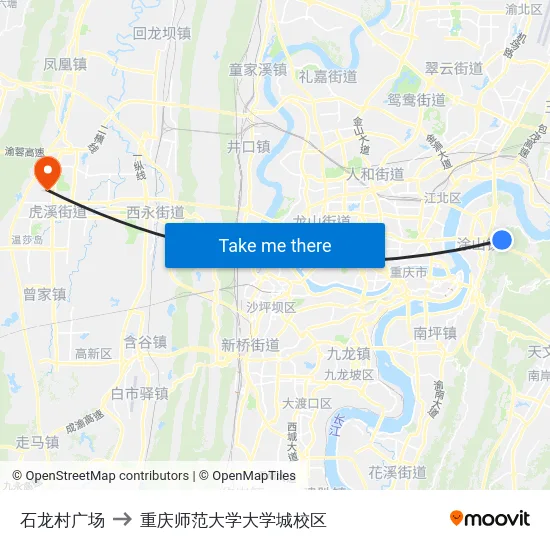 石龙村广场 to 重庆师范大学大学城校区 map
