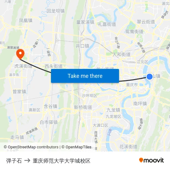 弹子石 to 重庆师范大学大学城校区 map