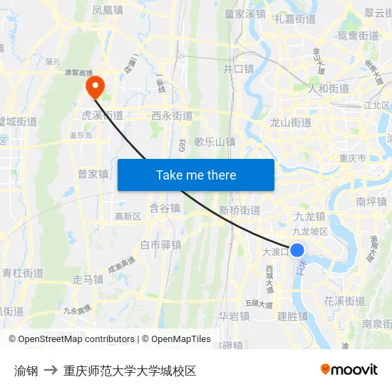 渝钢 to 重庆师范大学大学城校区 map