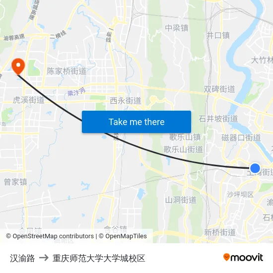 汉渝路 to 重庆师范大学大学城校区 map
