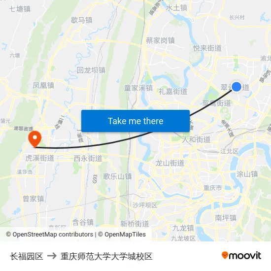 长福园区 to 重庆师范大学大学城校区 map