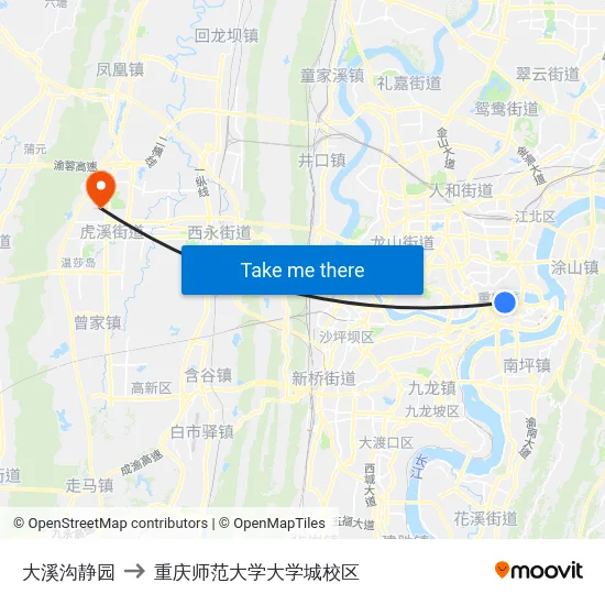 大溪沟静园 to 重庆师范大学大学城校区 map
