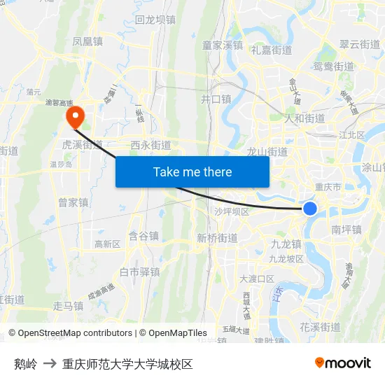 鹅岭 to 重庆师范大学大学城校区 map