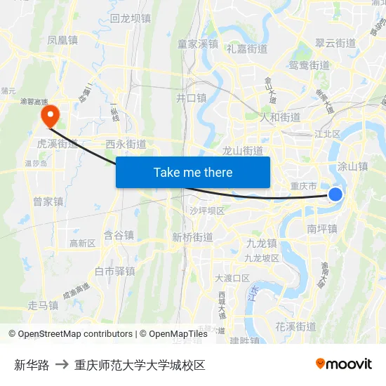新华路 to 重庆师范大学大学城校区 map