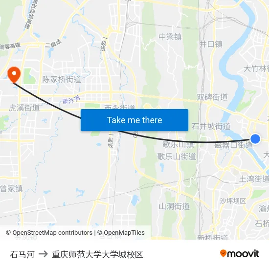 石马河 to 重庆师范大学大学城校区 map