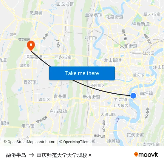 融侨半岛 to 重庆师范大学大学城校区 map