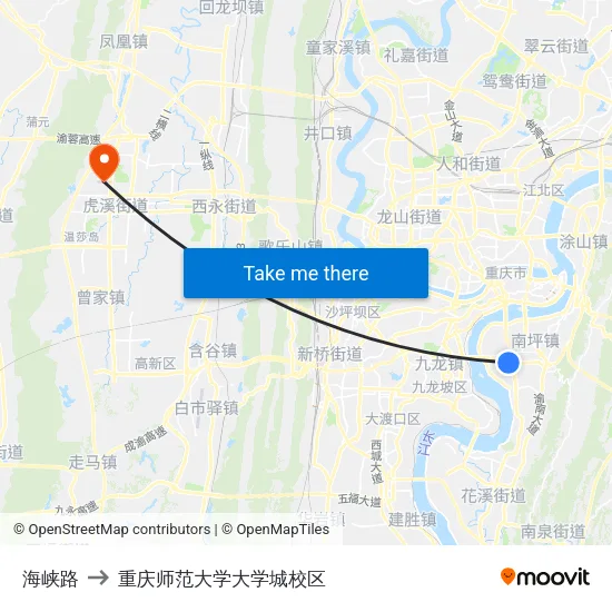 海峡路 to 重庆师范大学大学城校区 map