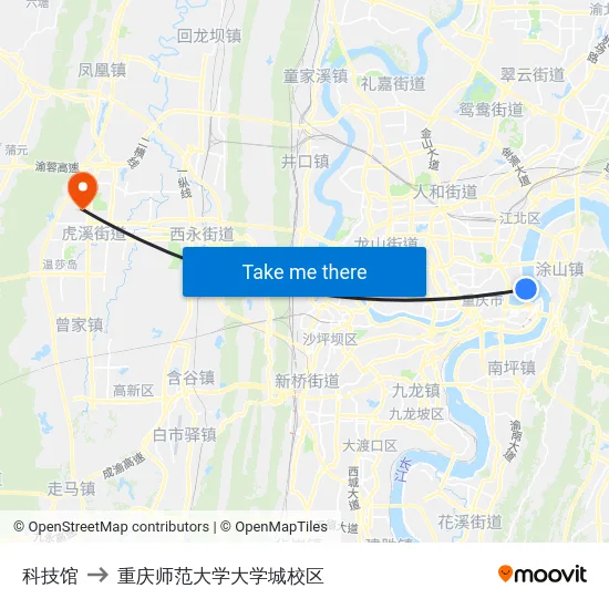 科技馆 to 重庆师范大学大学城校区 map