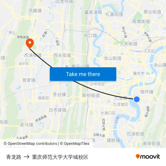 青龙路 to 重庆师范大学大学城校区 map