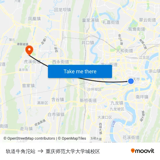 轨道牛角沱站 to 重庆师范大学大学城校区 map