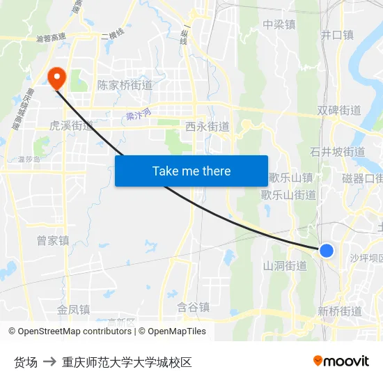 货场 to 重庆师范大学大学城校区 map