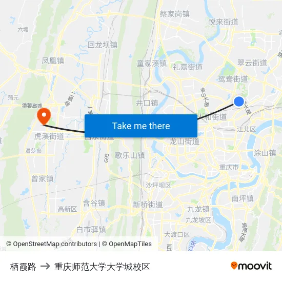 栖霞路 to 重庆师范大学大学城校区 map