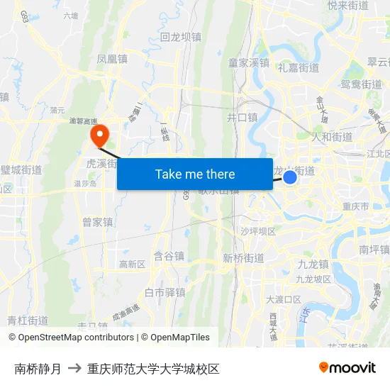 南桥静月 to 重庆师范大学大学城校区 map