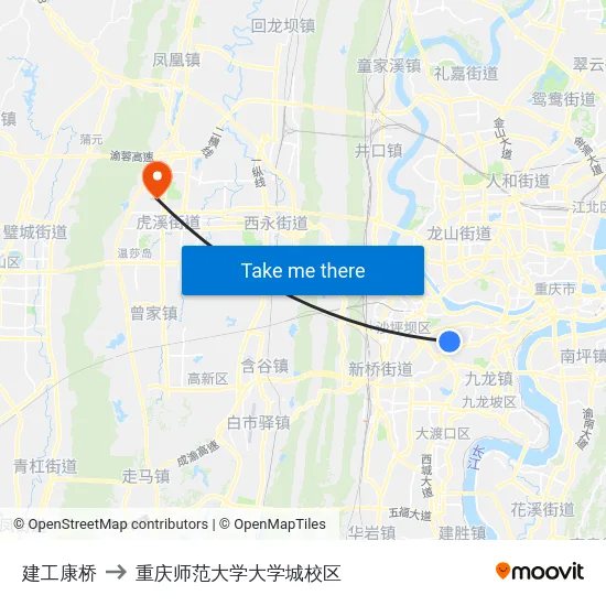 建工康桥 to 重庆师范大学大学城校区 map