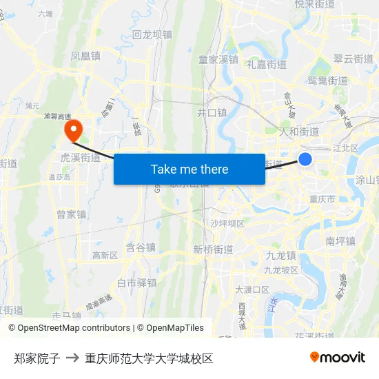 郑家院子 to 重庆师范大学大学城校区 map