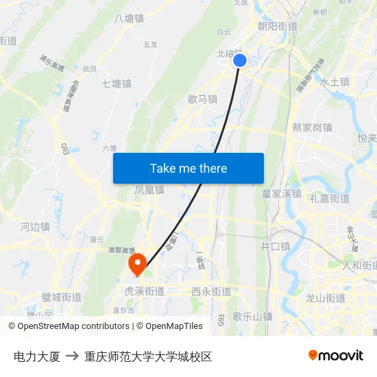 电力大厦 to 重庆师范大学大学城校区 map