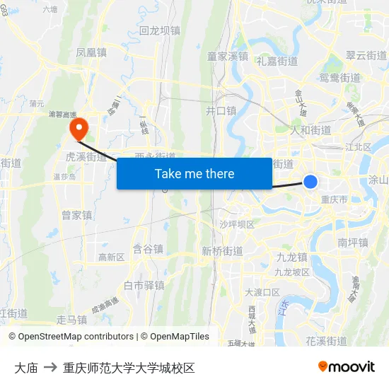 大庙 to 重庆师范大学大学城校区 map