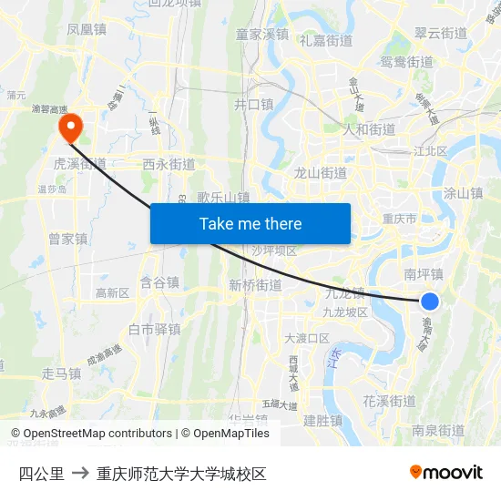 四公里 to 重庆师范大学大学城校区 map