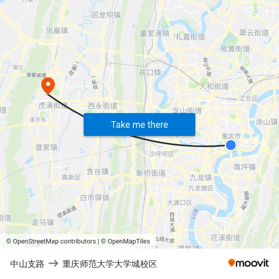 中山支路 to 重庆师范大学大学城校区 map